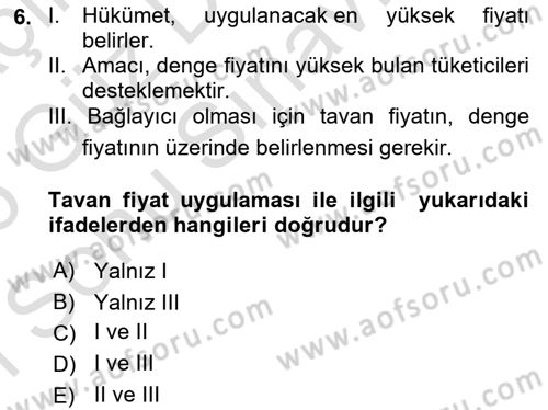 İktisada Giriş 1 Dersi 2025 - 2026 Yılı (Final) Dönem Sonu Sınav Soruları 6. Soru