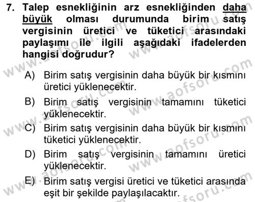 İktisada Giriş 1 Dersi 2025 - 2026 Yılı (Final) Dönem Sonu Sınav Soruları 7. Soru