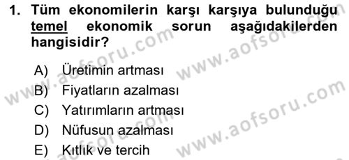 İktisada Giriş 1 Dersi 2025 - 2026 Yılı Yaz Okulu Sınav Soruları 1. Soru