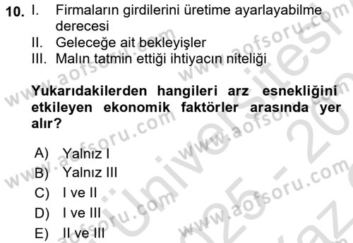 İktisada Giriş 1 Dersi 2025 - 2026 Yılı Yaz Okulu Sınav Soruları 10. Soru