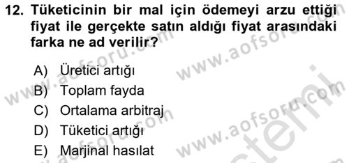 İktisada Giriş 1 Dersi 2025 - 2026 Yılı Yaz Okulu Sınav Soruları 12. Soru