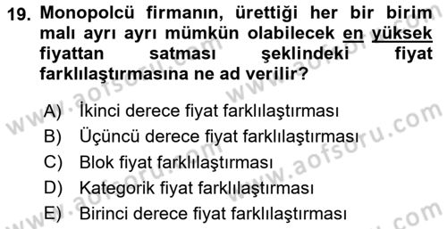 İktisada Giriş 1 Dersi 2025 - 2026 Yılı Yaz Okulu Sınav Soruları 19. Soru