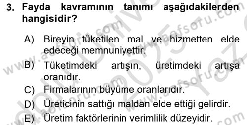 İktisada Giriş 1 Dersi 2025 - 2026 Yılı Yaz Okulu Sınav Soruları 3. Soru