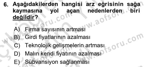 İktisada Giriş 1 Dersi 2025 - 2026 Yılı Yaz Okulu Sınav Soruları 6. Soru