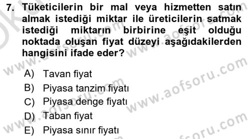 İktisada Giriş 1 Dersi 2025 - 2026 Yılı Yaz Okulu Sınav Soruları 7. Soru