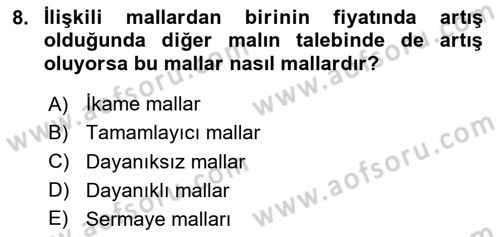 İktisada Giriş 1 Dersi 2025 - 2026 Yılı Yaz Okulu Sınav Soruları 8. Soru
