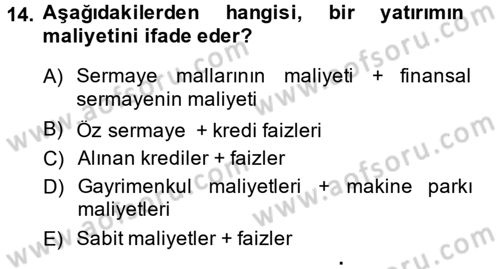 İktisada Giriş 2 Dersi 2014 - 2015 Yılı (Vize) Ara Sınavı 14. Soru