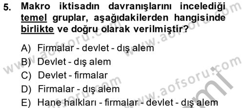 İktisada Giriş 2 Dersi 2014 - 2015 Yılı (Vize) Ara Sınavı 5. Soru