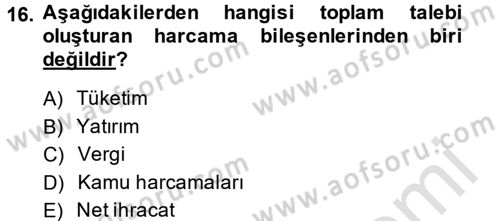 İktisada Giriş 2 Dersi 2014 - 2015 Yılı Tek Ders Sınav Soruları 16. Soru