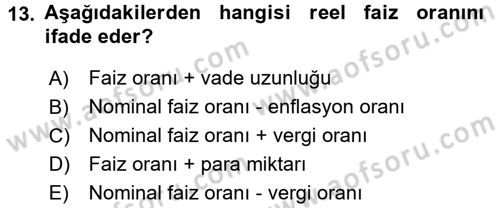 İktisada Giriş 2 Dersi 2015 - 2016 Yılı (Vize) Ara Sınavı 13. Soru