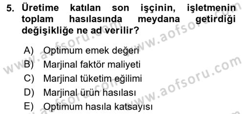 İktisada Giriş 2 Dersi 2015 - 2016 Yılı Tek Ders Sınav Soruları 5. Soru