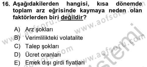 İktisada Giriş 2 Dersi 2016 - 2017 Yılı 3 Ders Sınavı 16. Soru