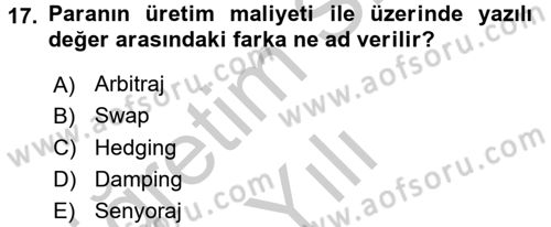 İktisada Giriş 2 Dersi 2016 - 2017 Yılı 3 Ders Sınavı 17. Soru