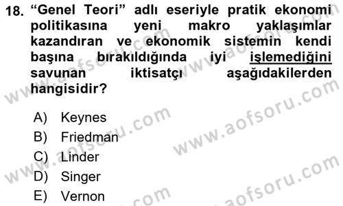 İktisada Giriş 2 Dersi 2018 - 2019 Yılı 3 Ders Sınavı 18. Soru