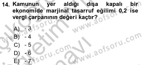 İktisada Giriş 2 Dersi 2018 - 2019 Yılı Yaz Okulu Sınavı 14. Soru