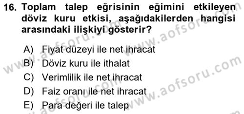 İktisada Giriş 2 Dersi 2018 - 2019 Yılı Yaz Okulu Sınav Soruları 16. Soru