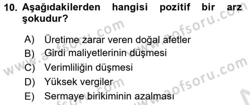 İktisada Giriş 2 Dersi 2020 - 2021 Yılı Yaz Okulu Sınavı 10. Soru