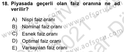 İktisada Giriş 2 Dersi 2021 - 2022 Yılı (Vize) Ara Sınavı 18. Soru
