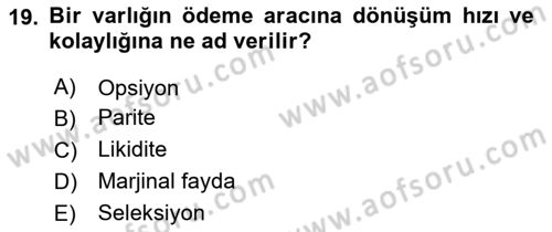 İktisada Giriş 2 Dersi 2023 - 2024 Yılı (Vize) Ara Sınavı 19. Soru