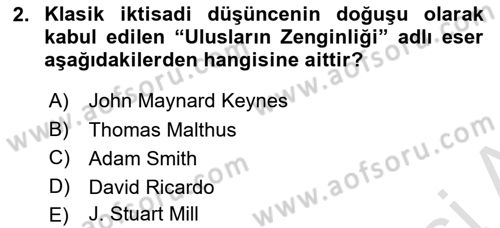 İktisada Giriş 2 Dersi 2023 - 2024 Yılı Yaz Okulu Sınav Soruları 2. Soru