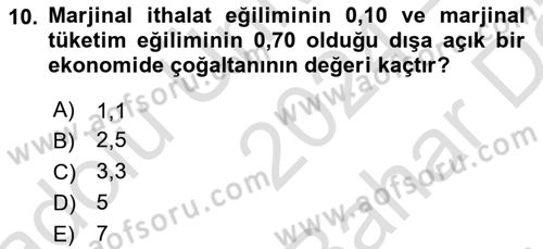 İktisada Giriş 2 Dersi 2024 - 2025 Yılı (Vize) Ara Sınav Soruları 10. Soru