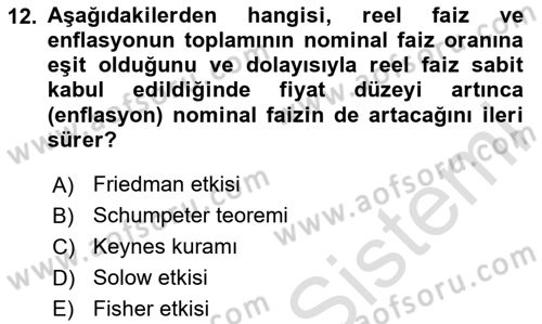 İktisada Giriş 2 Dersi 2024 - 2025 Yılı (Vize) Ara Sınav Soruları 12. Soru