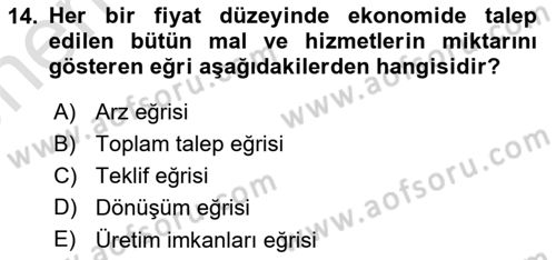 İktisada Giriş 2 Dersi 2024 - 2025 Yılı (Vize) Ara Sınav Soruları 14. Soru