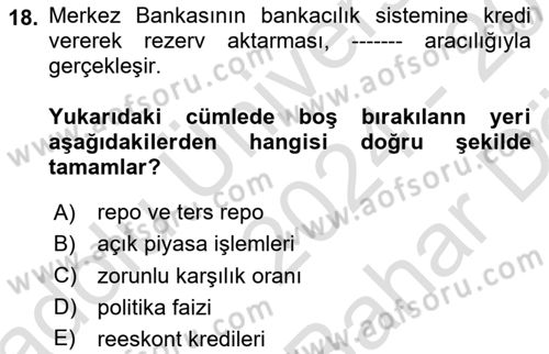 İktisada Giriş 2 Dersi 2024 - 2025 Yılı (Vize) Ara Sınav Soruları 18. Soru