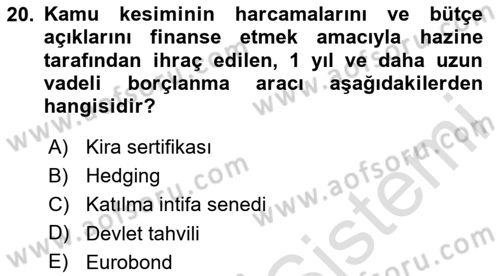 İktisada Giriş 2 Dersi 2024 - 2025 Yılı (Vize) Ara Sınav Soruları 20. Soru