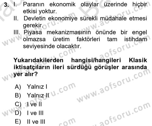 İktisada Giriş 2 Dersi 2024 - 2025 Yılı (Vize) Ara Sınav Soruları 3. Soru