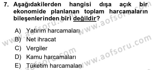 İktisada Giriş 2 Dersi 2024 - 2025 Yılı (Vize) Ara Sınav Soruları 7. Soru
