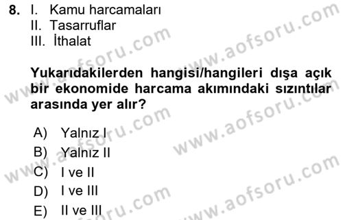 İktisada Giriş 2 Dersi 2024 - 2025 Yılı (Vize) Ara Sınav Soruları 8. Soru
