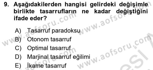 İktisada Giriş 2 Dersi 2024 - 2025 Yılı (Vize) Ara Sınav Soruları 9. Soru