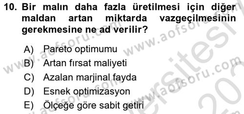 İktisada Giriş 2 Dersi 2024 - 2025 Yılı (Final) Dönem Sonu Sınav Soruları 10. Soru
