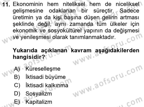 İktisada Giriş 2 Dersi 2024 - 2025 Yılı (Final) Dönem Sonu Sınav Soruları 11. Soru