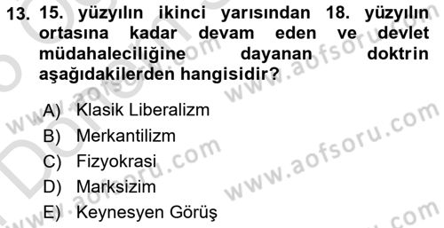 İktisada Giriş 2 Dersi 2024 - 2025 Yılı (Final) Dönem Sonu Sınav Soruları 13. Soru