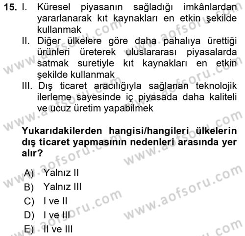 İktisada Giriş 2 Dersi 2024 - 2025 Yılı (Final) Dönem Sonu Sınav Soruları 15. Soru