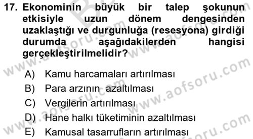 İktisada Giriş 2 Dersi 2024 - 2025 Yılı (Final) Dönem Sonu Sınav Soruları 17. Soru