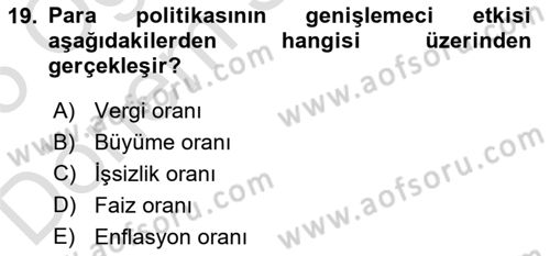 İktisada Giriş 2 Dersi 2024 - 2025 Yılı (Final) Dönem Sonu Sınav Soruları 19. Soru