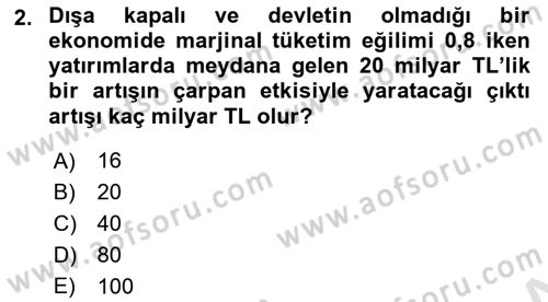 İktisada Giriş 2 Dersi 2024 - 2025 Yılı (Final) Dönem Sonu Sınav Soruları 2. Soru