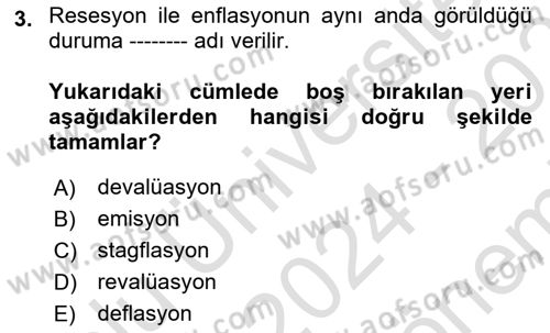İktisada Giriş 2 Dersi 2024 - 2025 Yılı (Final) Dönem Sonu Sınav Soruları 3. Soru