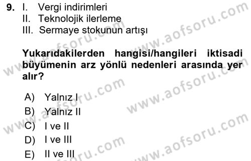 İktisada Giriş 2 Dersi 2024 - 2025 Yılı (Final) Dönem Sonu Sınav Soruları 9. Soru
