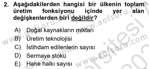 İktisada Giriş 2 Dersi 2025 - 2026 Yılı (Vize) Ara Sınav Soruları 2. Soru