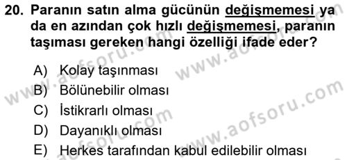 İktisada Giriş 2 Dersi 2025 - 2026 Yılı (Vize) Ara Sınav Soruları 20. Soru