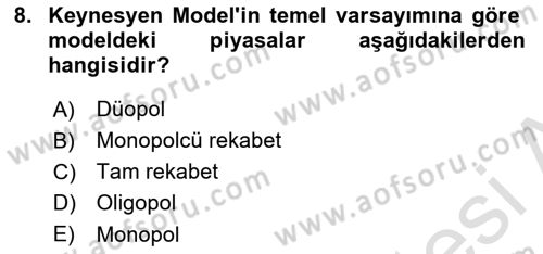 İktisada Giriş 2 Dersi 2025 - 2026 Yılı (Vize) Ara Sınav Soruları 8. Soru