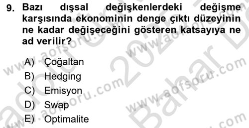 İktisada Giriş 2 Dersi 2025 - 2026 Yılı (Vize) Ara Sınav Soruları 9. Soru