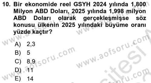 İktisada Giriş 2 Dersi 2025 - 2026 Yılı (Final) Dönem Sonu Sınav Soruları 10. Soru