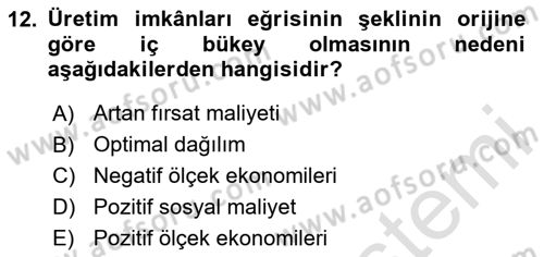 İktisada Giriş 2 Dersi 2025 - 2026 Yılı (Final) Dönem Sonu Sınav Soruları 12. Soru