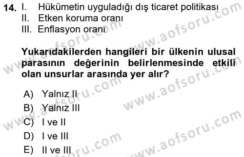 İktisada Giriş 2 Dersi 2025 - 2026 Yılı (Final) Dönem Sonu Sınav Soruları 14. Soru