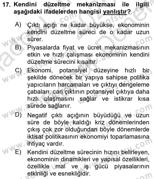 İktisada Giriş 2 Dersi 2025 - 2026 Yılı (Final) Dönem Sonu Sınav Soruları 17. Soru
